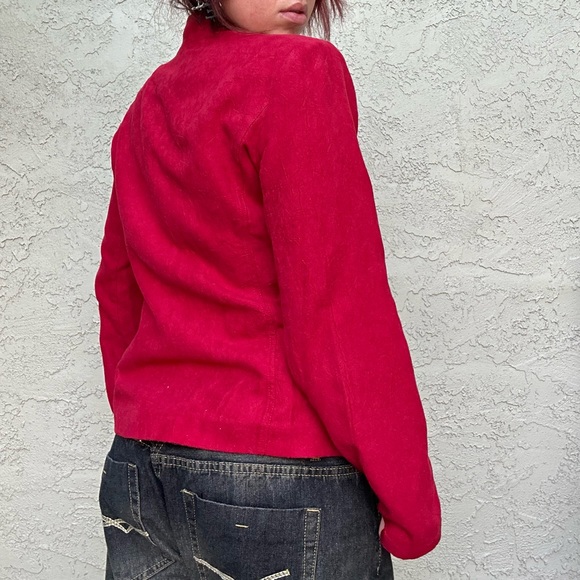 Y2k Red Velvet Zip Up Ruffle Long Sleeve Top or Jacket - Picture 9 of 10
